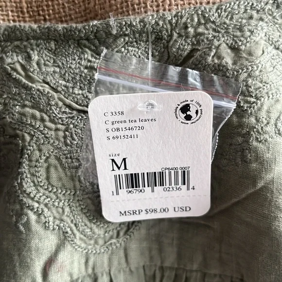 Free People Laurie Embroidered Blouse In Green Tea Leaves Medium NEW! - Picture 6 of 8